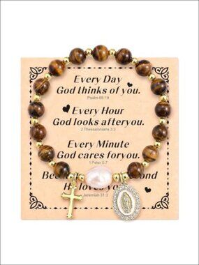 Cross Bracelet for Women 14K Gold Plated Beaded Religious Christian Faith